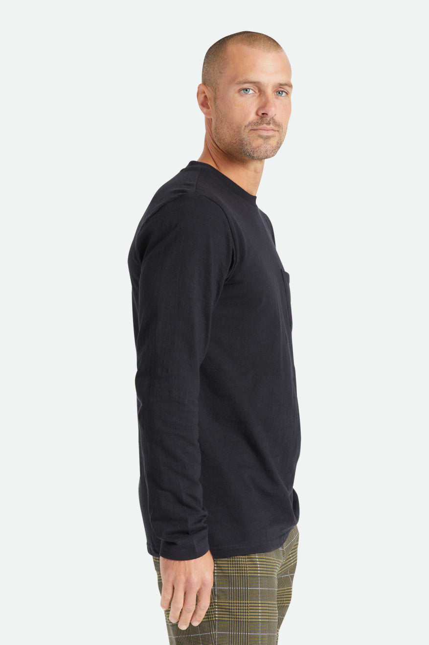 Prendas De Punto Brixton Basic Slub L/S Pocket Hombre Negras | 14JEFSYLM