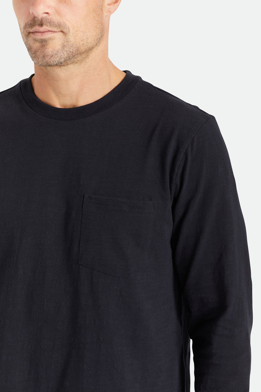 Prendas De Punto Brixton Basic Slub L/S Pocket Hombre Negras | 14JEFSYLM