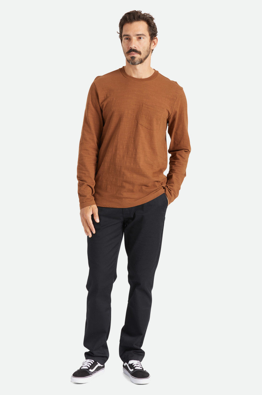 Prendas De Punto Brixton Basic Slub L/S Pocket Hombre Marrones | 78DYFRCTG