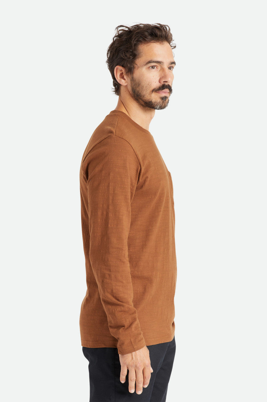 Prendas De Punto Brixton Basic Slub L/S Pocket Hombre Marrones | 78DYFRCTG