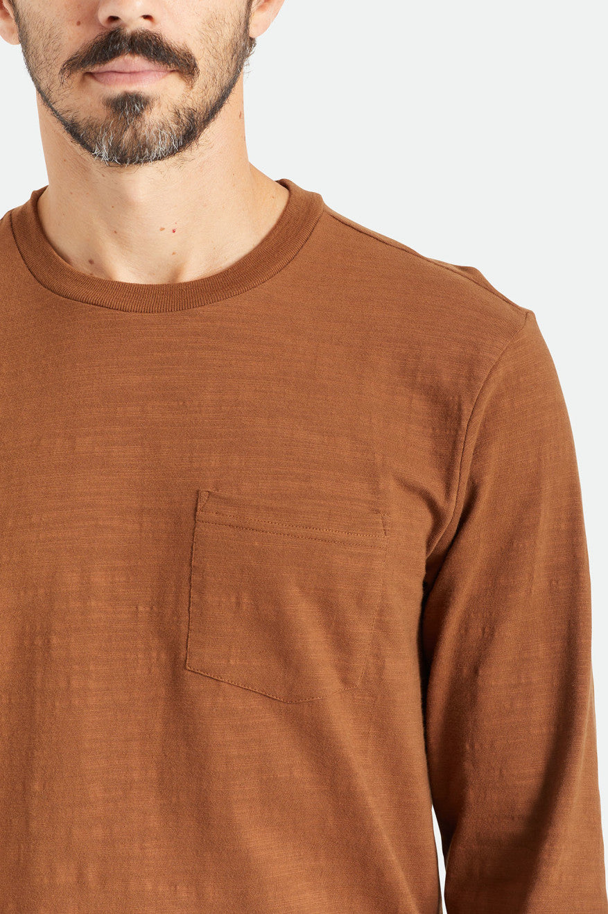 Prendas De Punto Brixton Basic Slub L/S Pocket Hombre Marrones | 78DYFRCTG