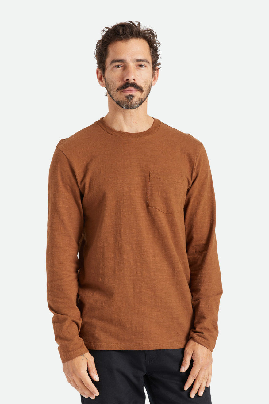 Prendas De Punto Brixton Basic Slub L/S Pocket Hombre Marrones | 78DYFRCTG