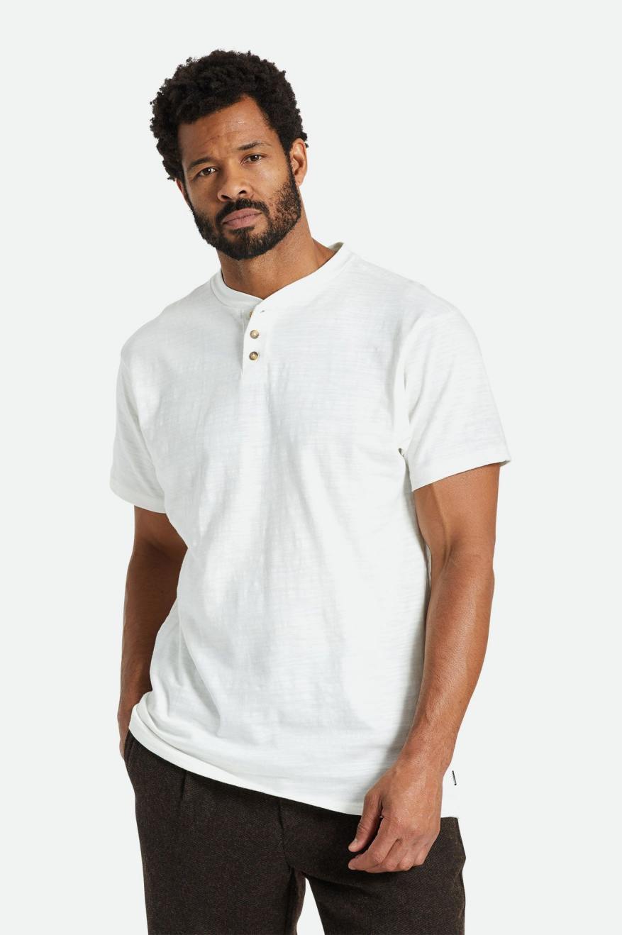 Prendas De Punto Brixton Basic Slub S/S Henley Hombre Blancas | 81TUAROJN