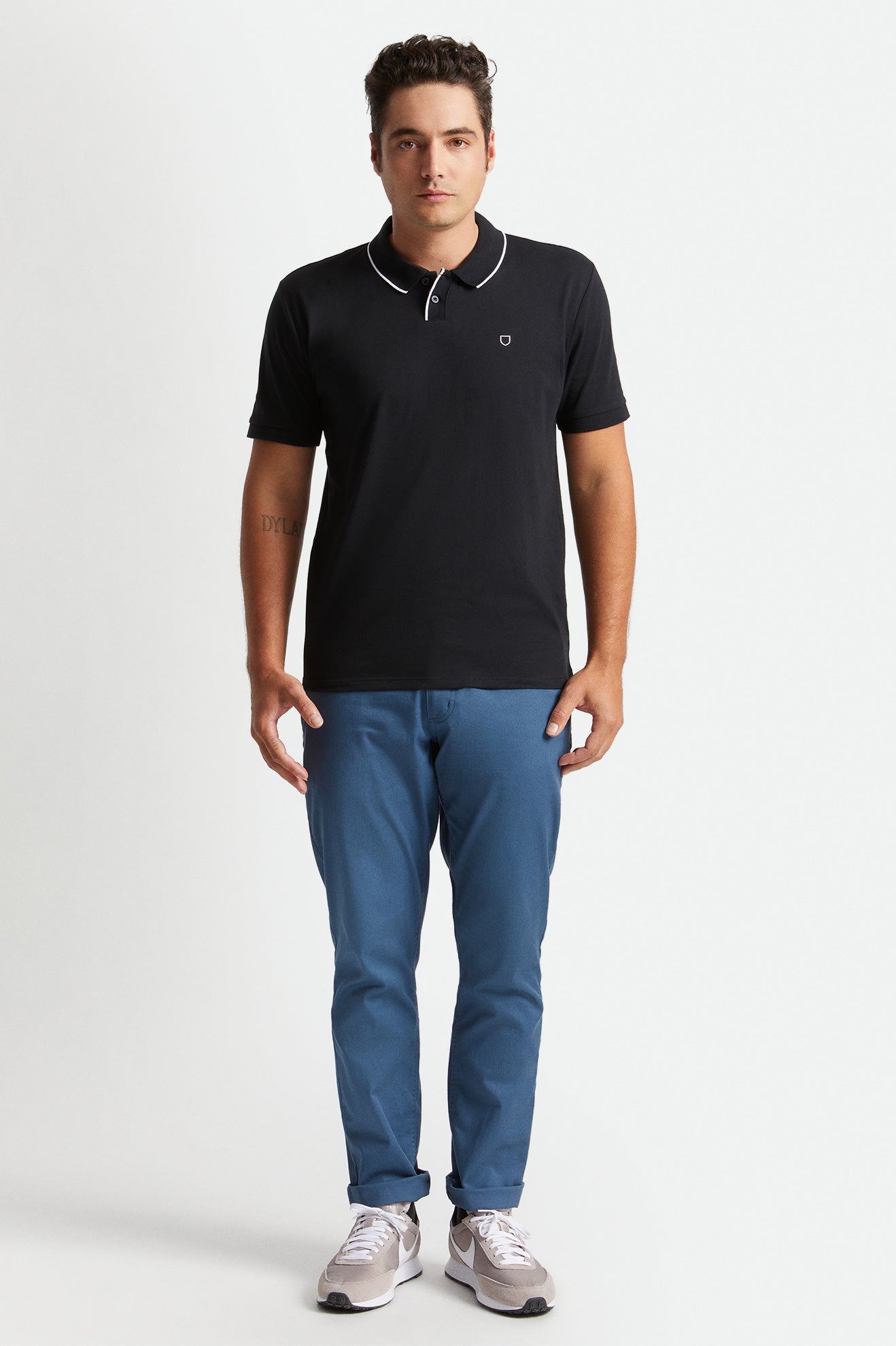 Prendas De Punto Brixton Proper S/S Polo Hombre Negras Blancas | 51ZFTDGRM