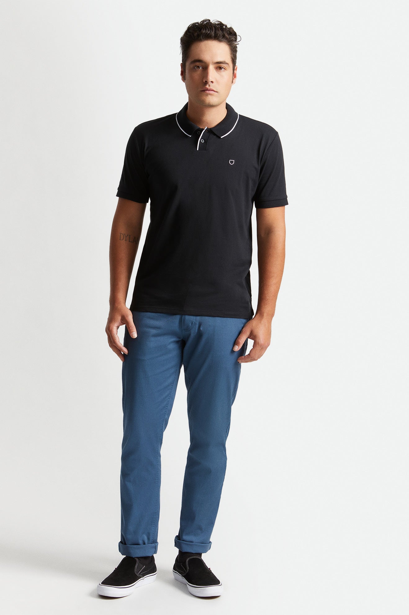 Prendas De Punto Brixton Proper S/S Polo Hombre Negras Blancas | 51ZFTDGRM