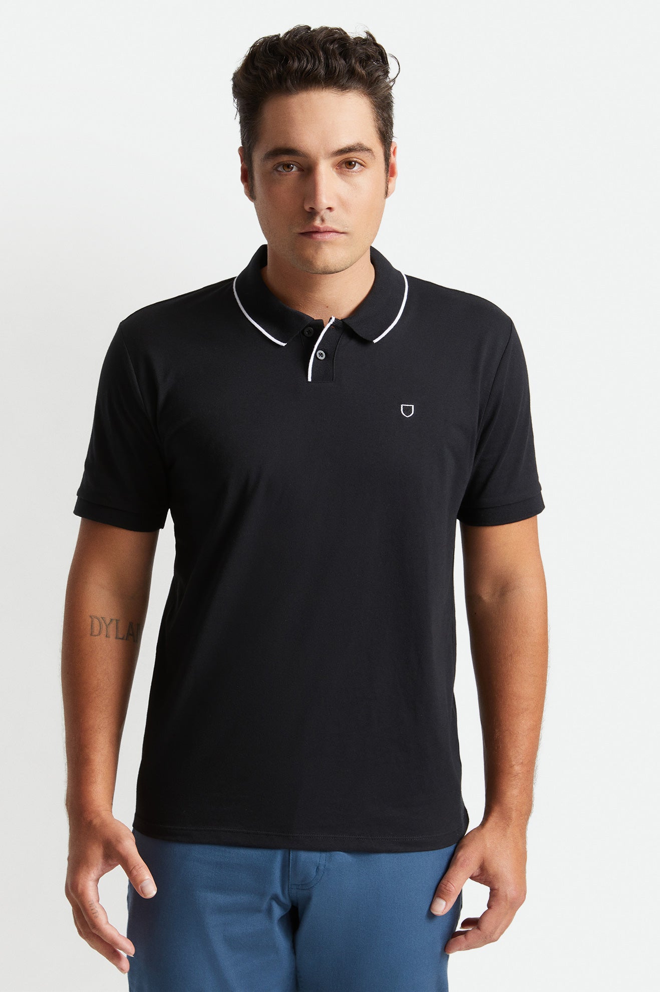 Prendas De Punto Brixton Proper S/S Polo Hombre Negras Blancas | 51ZFTDGRM