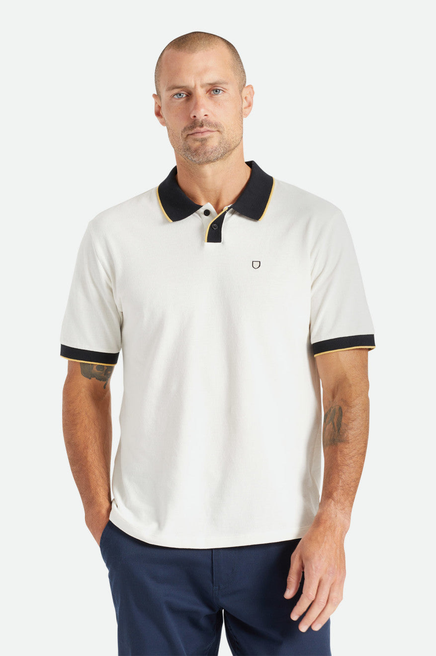 Prendas De Punto Brixton Proper S/S Polo Hombre Blancas Negras | 69DYPFEBQ