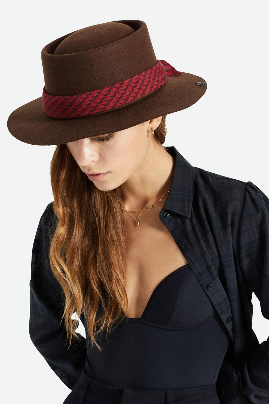 Sombreros De Fieltro Brixton Fender Jaguar Contour Fedora Mujer Marrones | 15JURXKCD