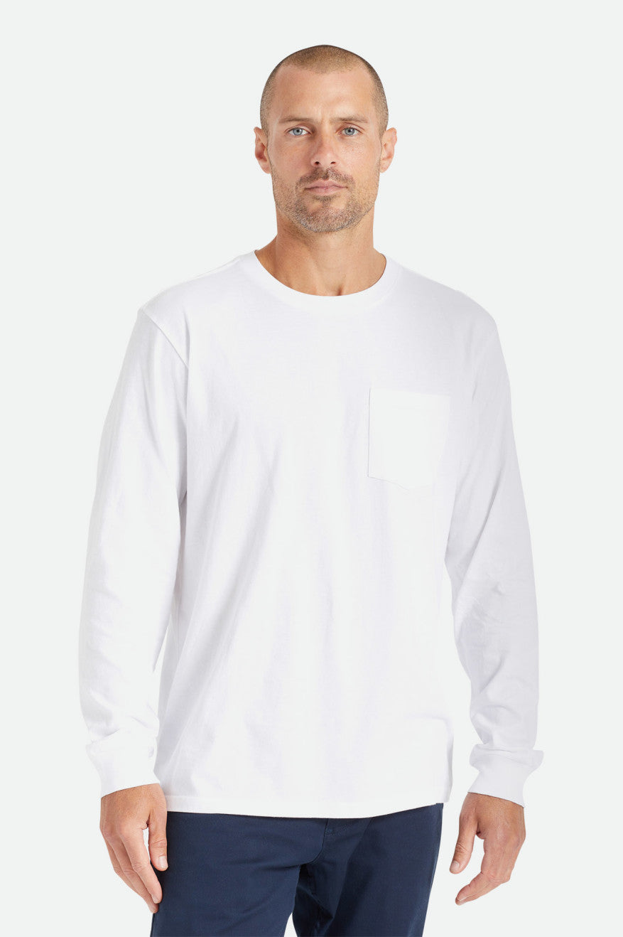 Tops Brixton Basic L/S Pocket Hombre Blancas | 59SMQRUPY