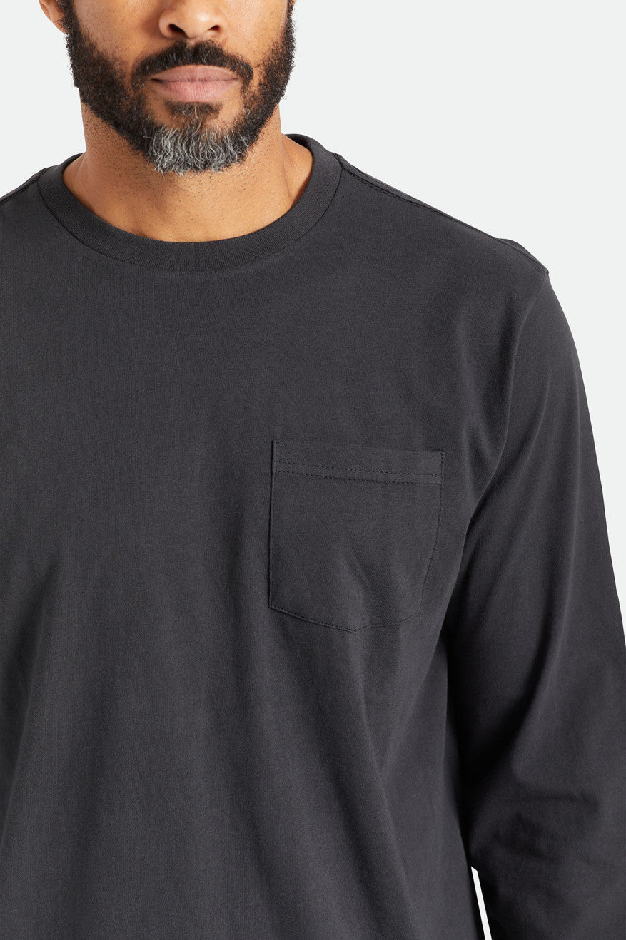 Tops Brixton Basic L/S Pocket Hombre Negras | 89NZRYCPK