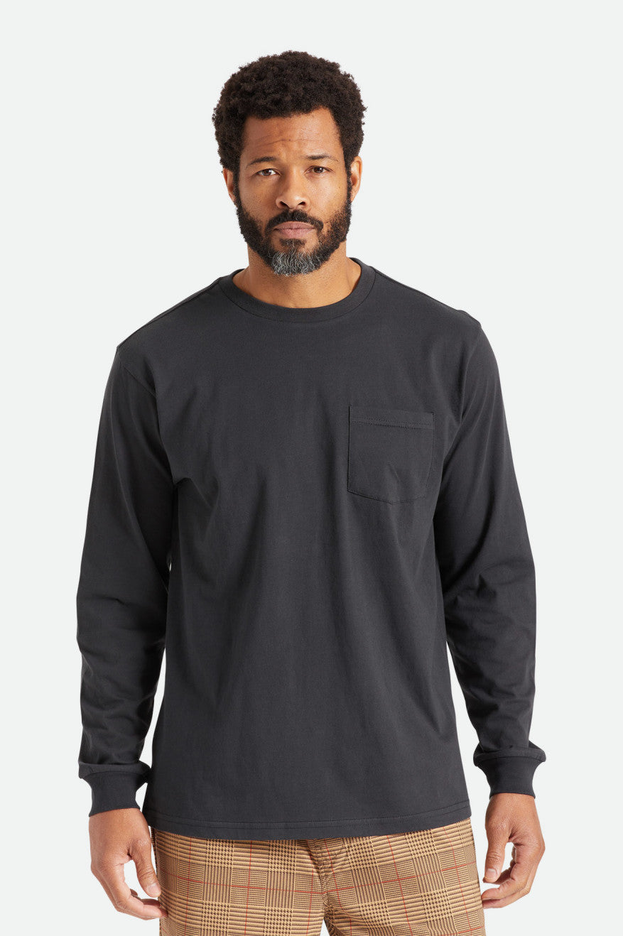 Tops Brixton Basic L/S Pocket Hombre Negras | 89NZRYCPK