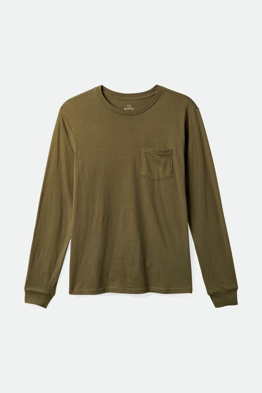 Tops Brixton Basic L/S Pocket Hombre Verde Oliva | 37EIWMJGU