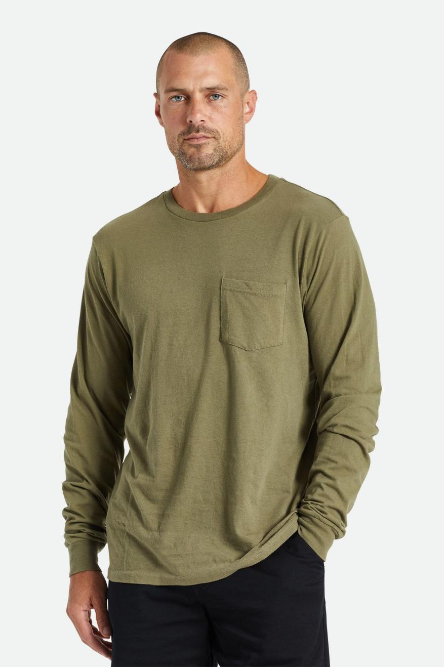 Tops Brixton Basic L/S Pocket Hombre Verde Oliva | 37EIWMJGU