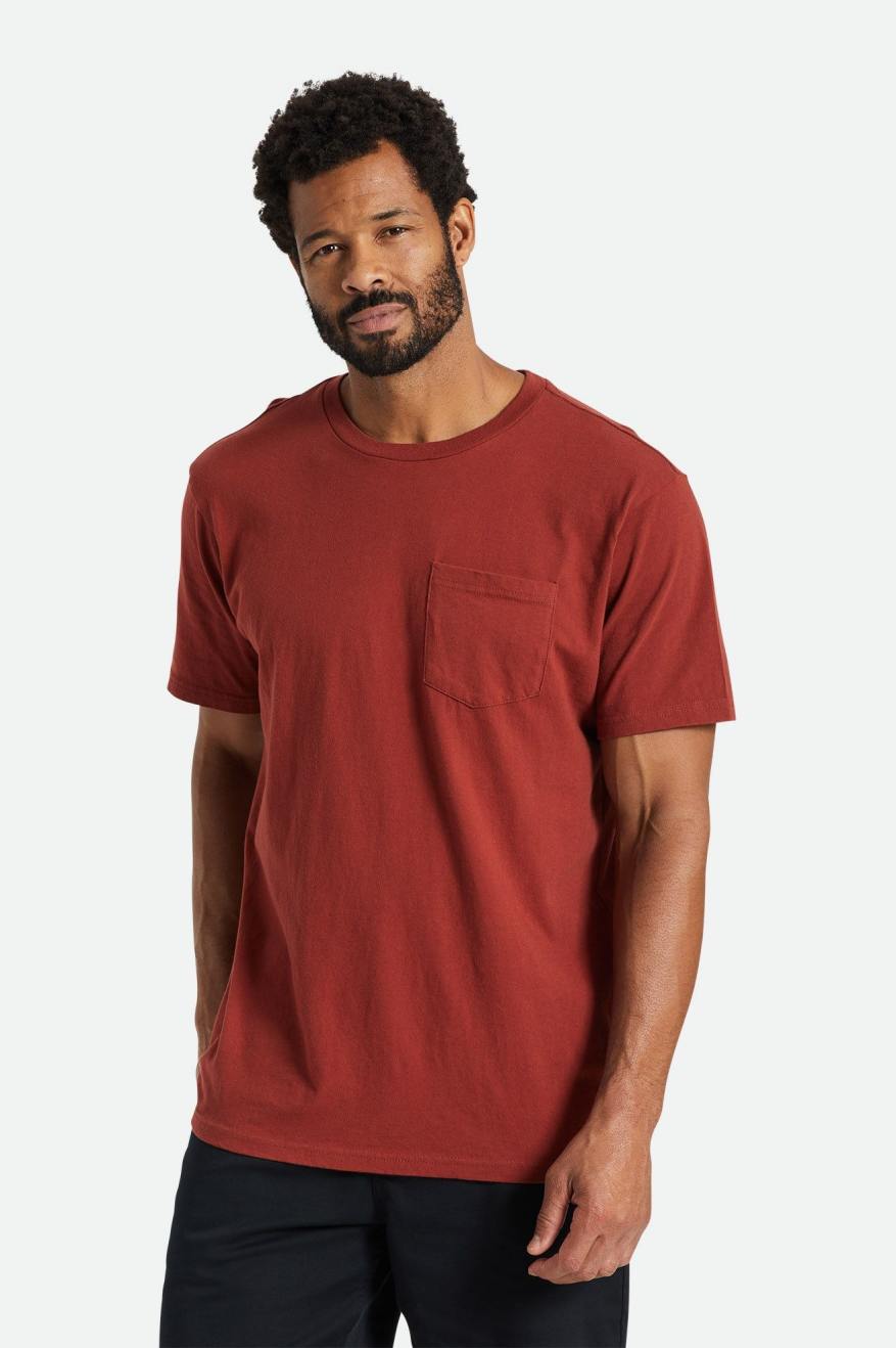 Tops Brixton Basic S/S Pocket Hombre Rojas | 83NMSBOTJ