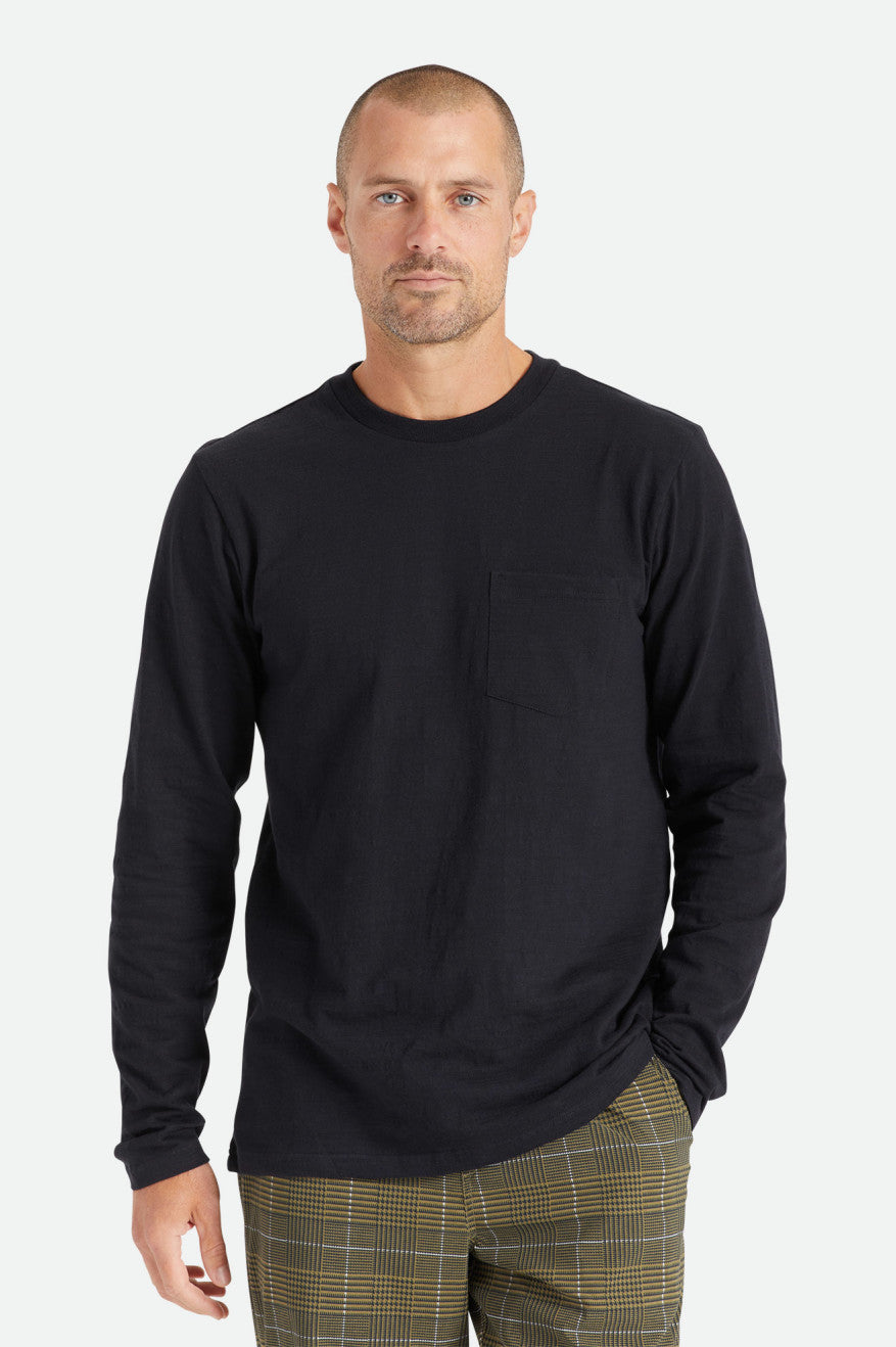 Tops Brixton Basic Slub L/S Pocket Hombre Negras | 30ZCYJSKN