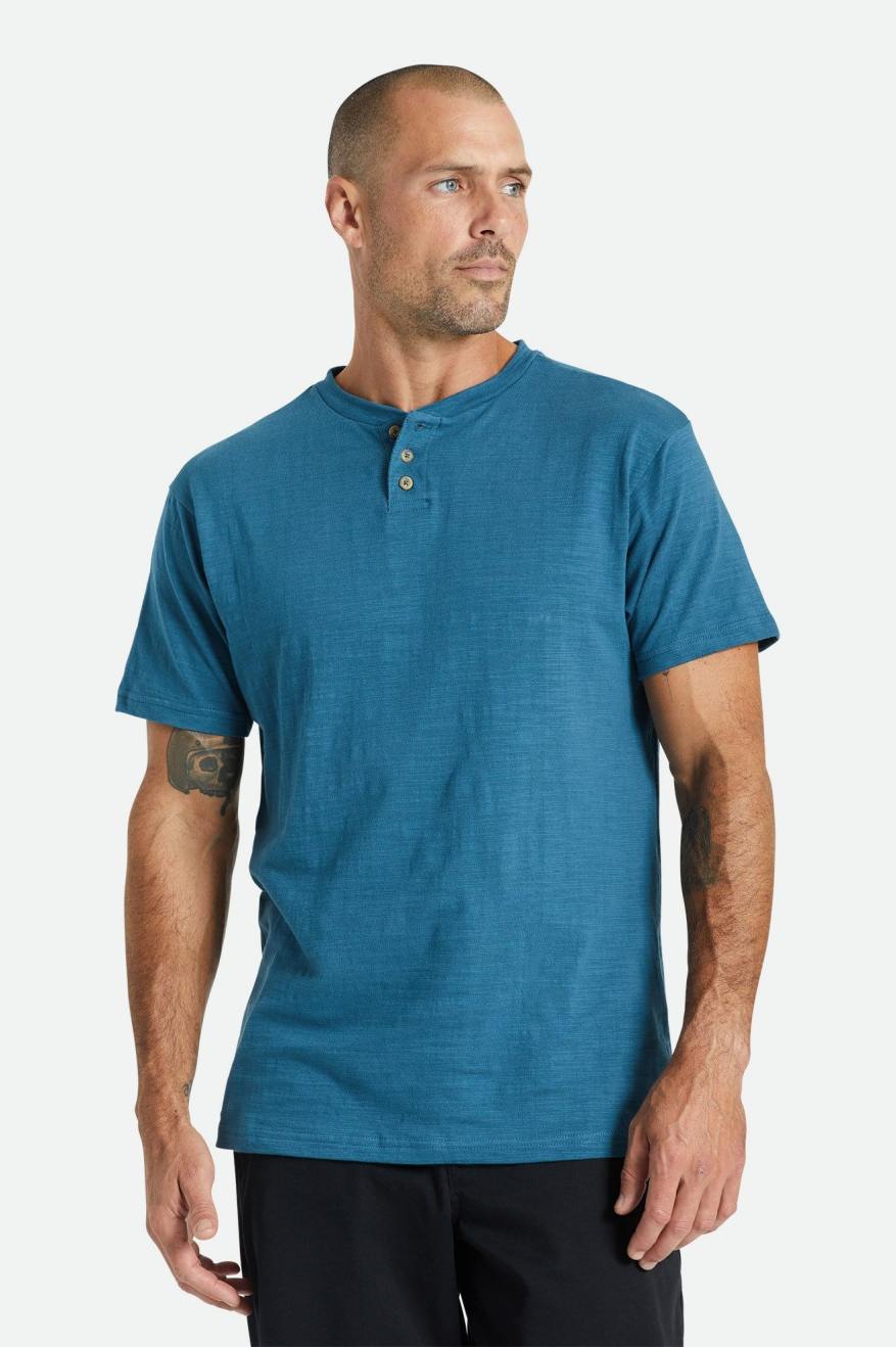 Tops Brixton Basic Slub S/S Henley Hombre Turquesa | 53LAUINDQ