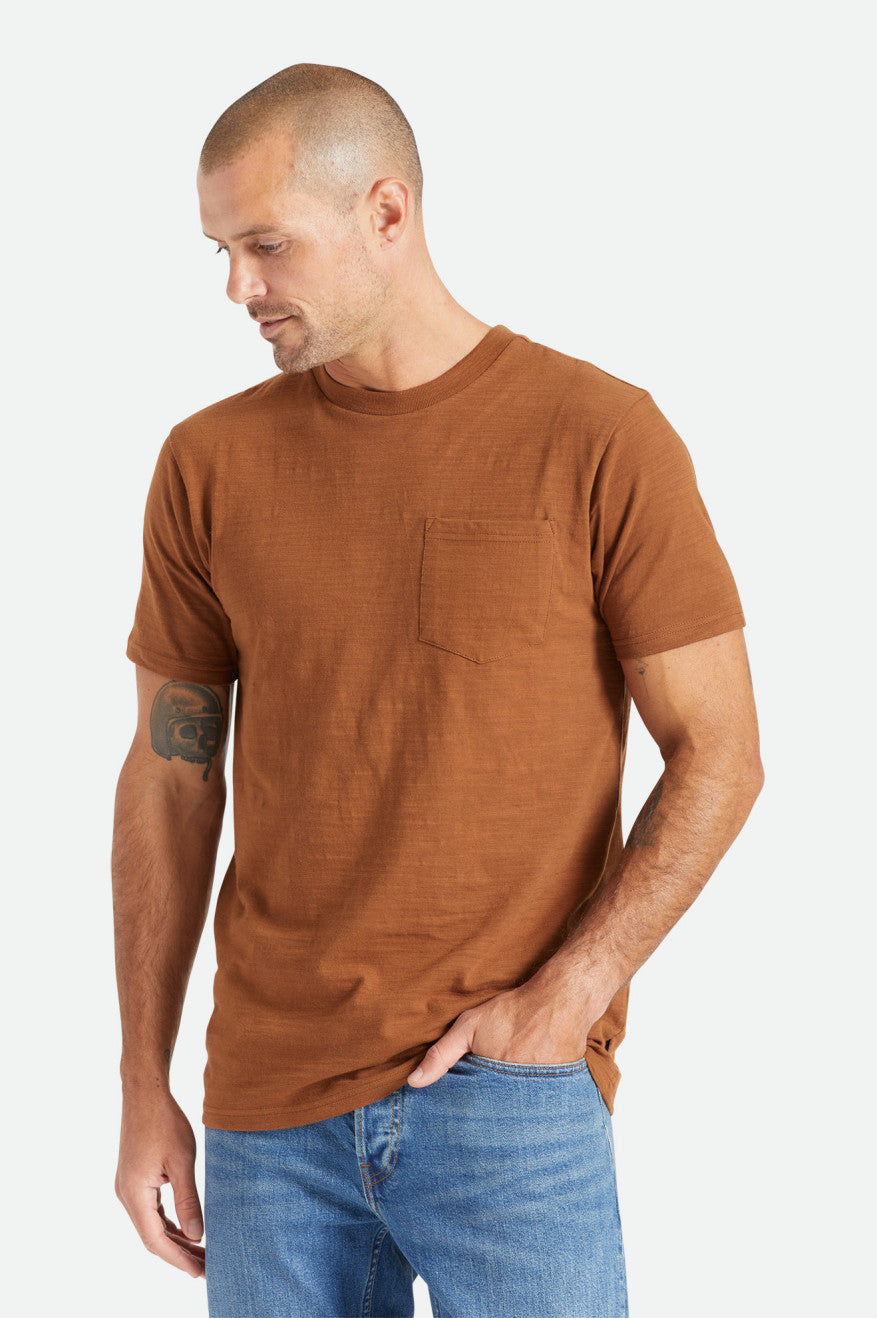 Tops Brixton Basic Slub S/S Pocket Hombre Marrones | 72UWZMJEP