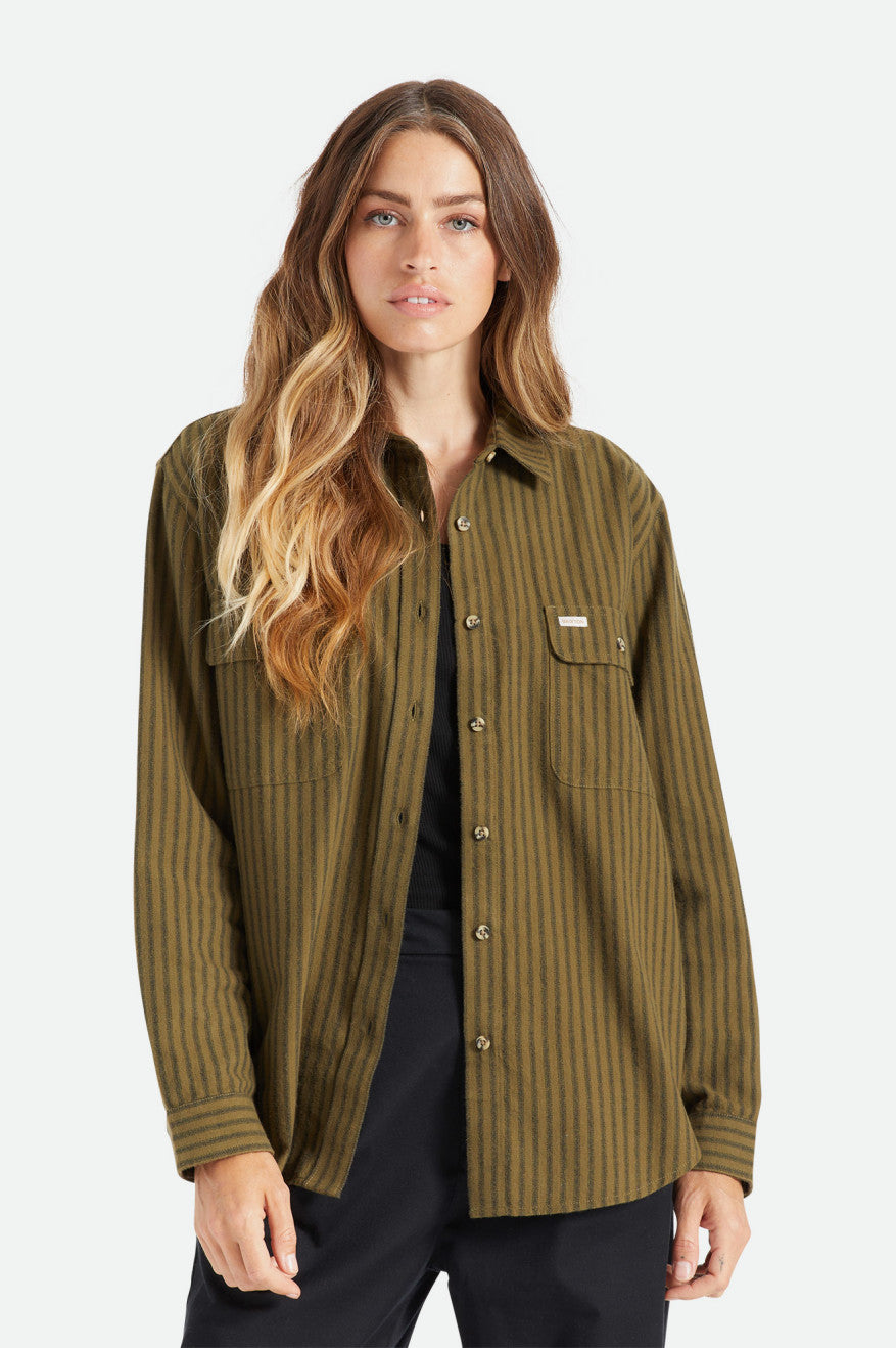 Tops Brixton Bowery Boyfriend L/S Mujer Verde Oliva | 91OAXGHYV