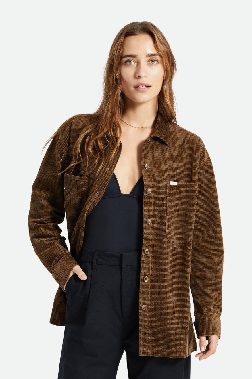 Tops Brixton Dundee Corduroy Overshirt Mujer Marrones | 37EWFQRDO