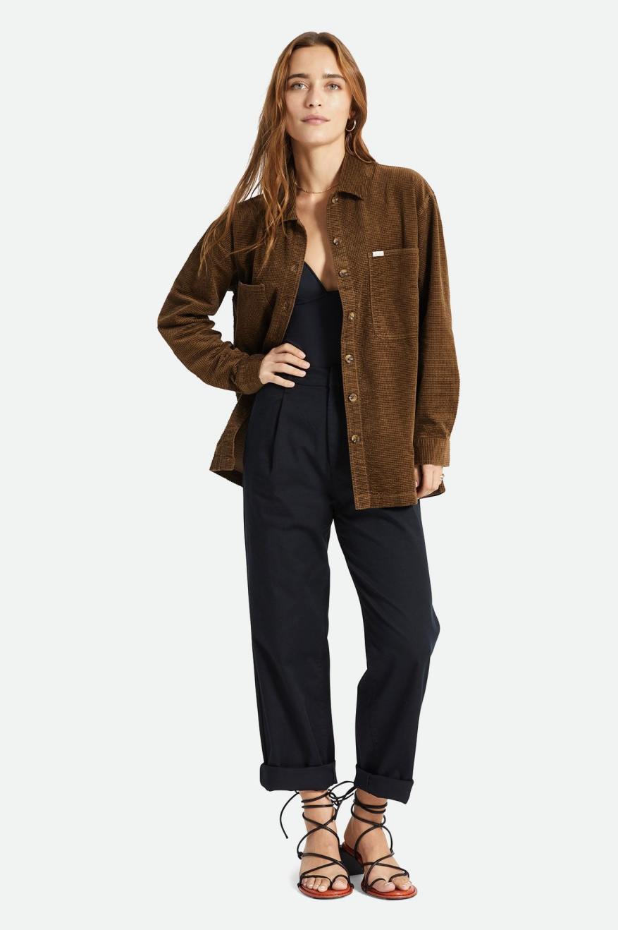 Tops Brixton Dundee Corduroy Overshirt Mujer Marrones | 37EWFQRDO