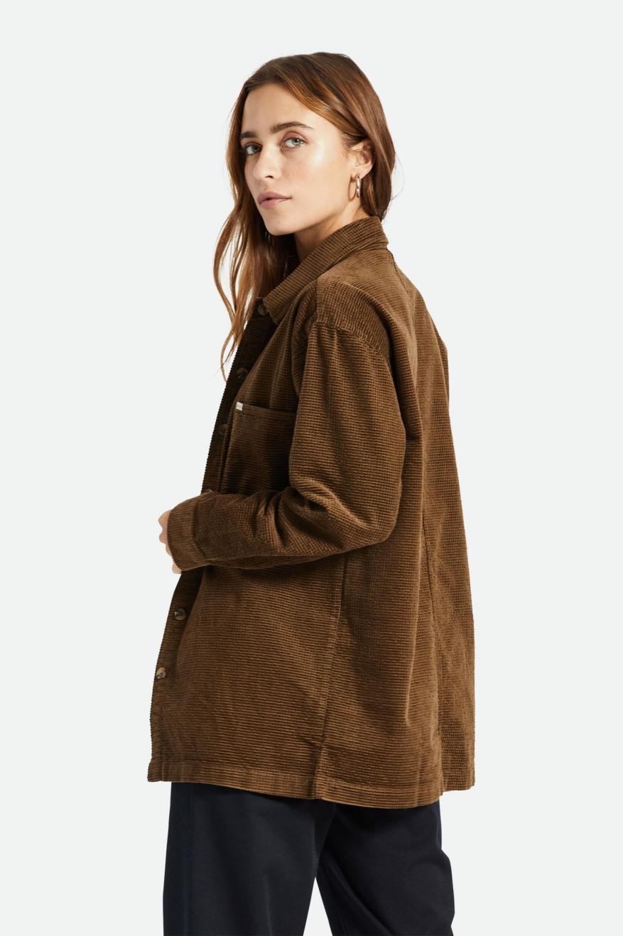 Tops Brixton Dundee Corduroy Overshirt Mujer Marrones | 37EWFQRDO