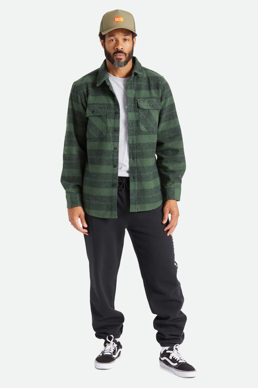 Tops De Franela Brixton Bowery Heavy Weight L/S Hombre Verde | 42KNIHSMF