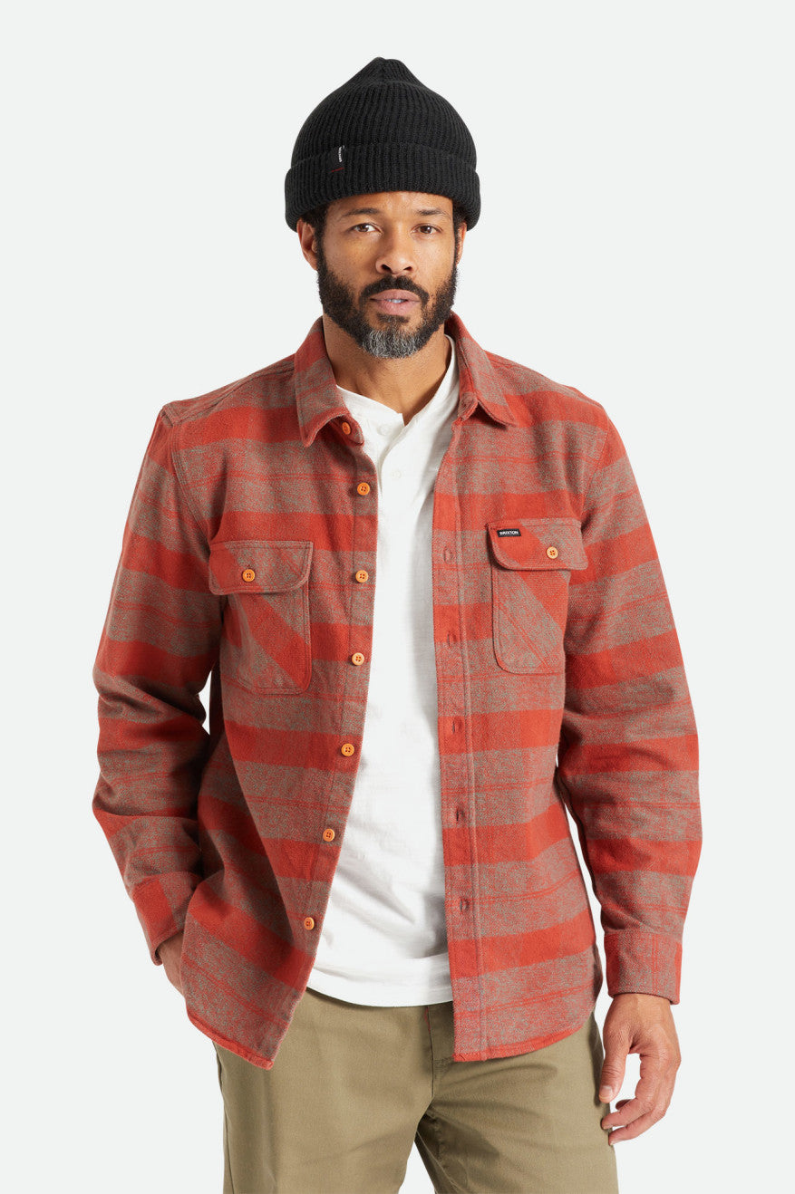 Tops De Franela Brixton Bowery Heavy Weight L/S Hombre Rojas | 83EZTJSIP