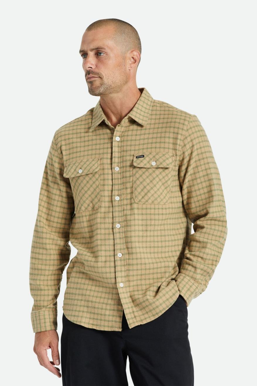 Tops De Franela Brixton Bowery Stretch L/S Utility Hombre Beige Verde Oliva | 46VPCSKTF