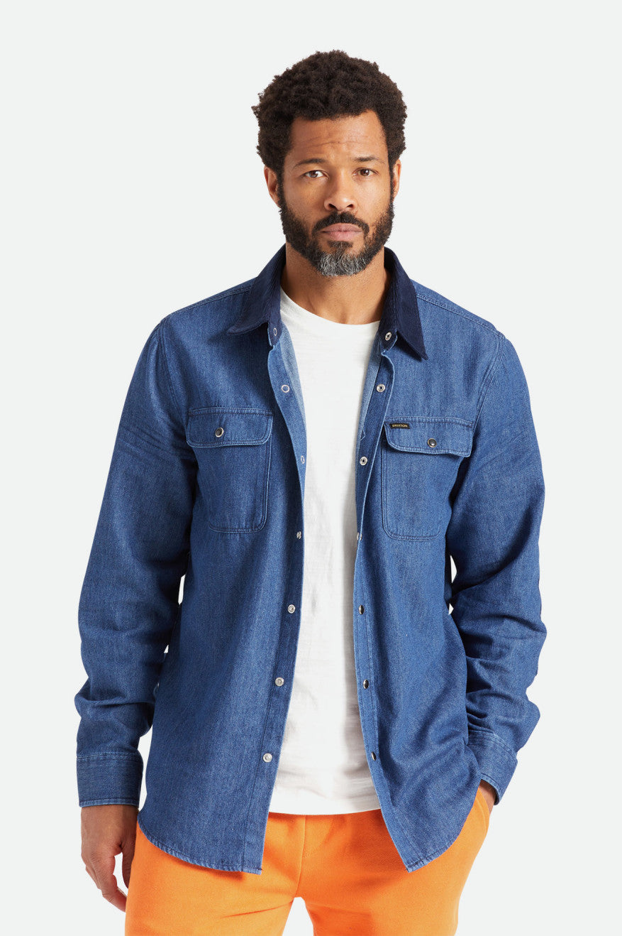 Tops Tejidos Brixton Bowery Reserve L/S Woven Hombre Azules | 39ACZPOES