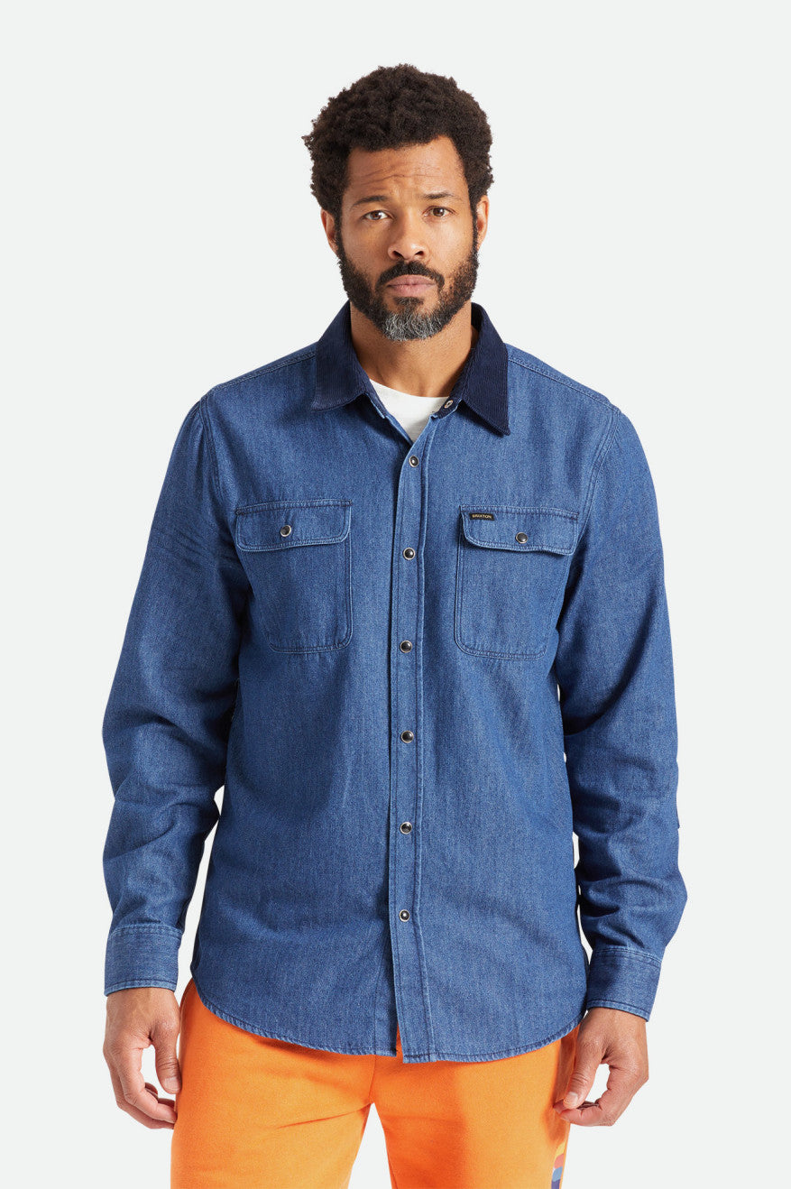 Tops Tejidos Brixton Bowery Reserve L/S Woven Hombre Azules | 39ACZPOES