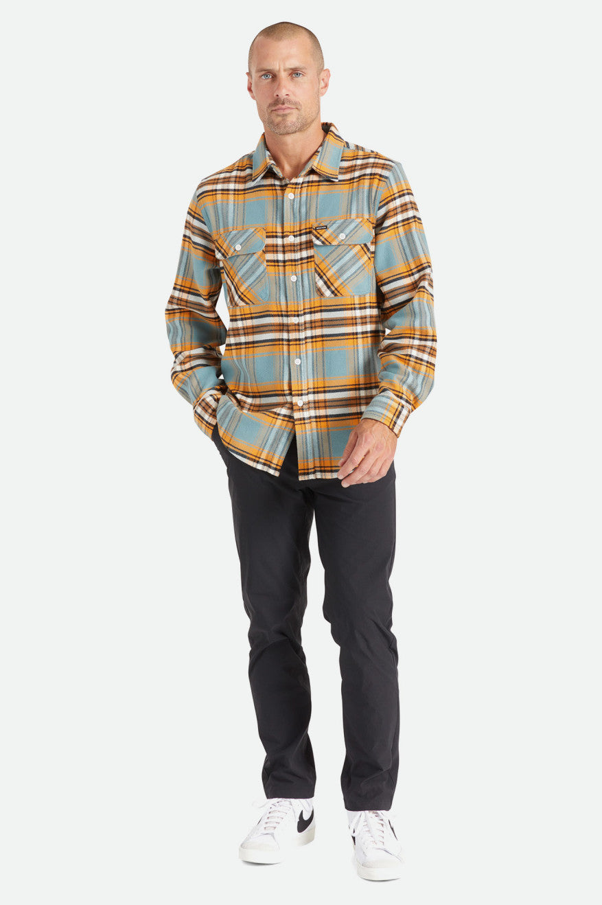 Tops Tejidos Brixton Bowery Stretch L/S Utility Hombre Naranjas Blancas | 10PRTYAQZ