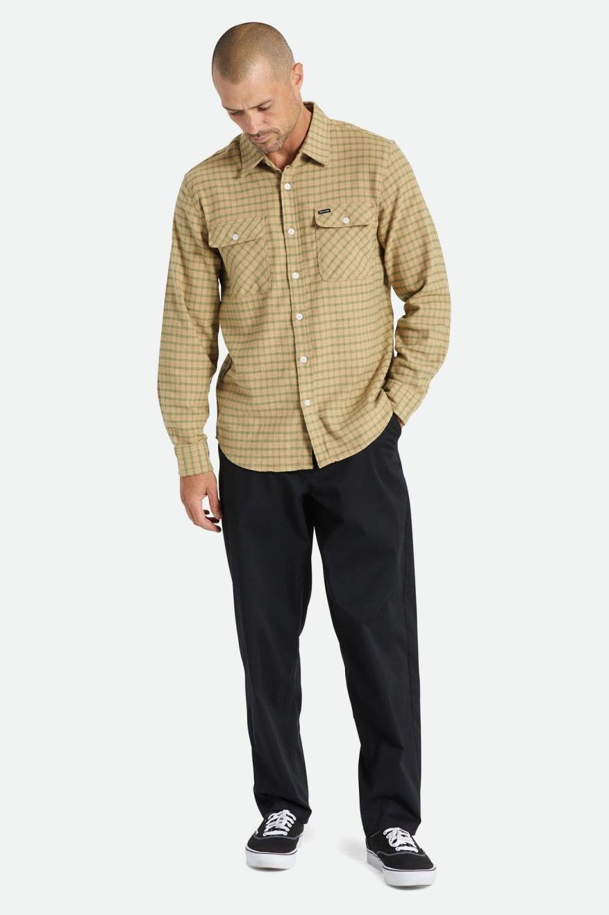 Tops Tejidos Brixton Bowery Stretch L/S Utility Hombre Beige Verde Oliva | 76UNEVTDL