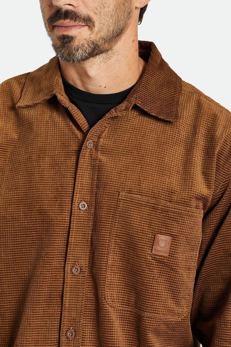 Tops Tejidos Brixton Porter L/S Waffle Corduroy Hombre Marrones | 48GYFRNPM