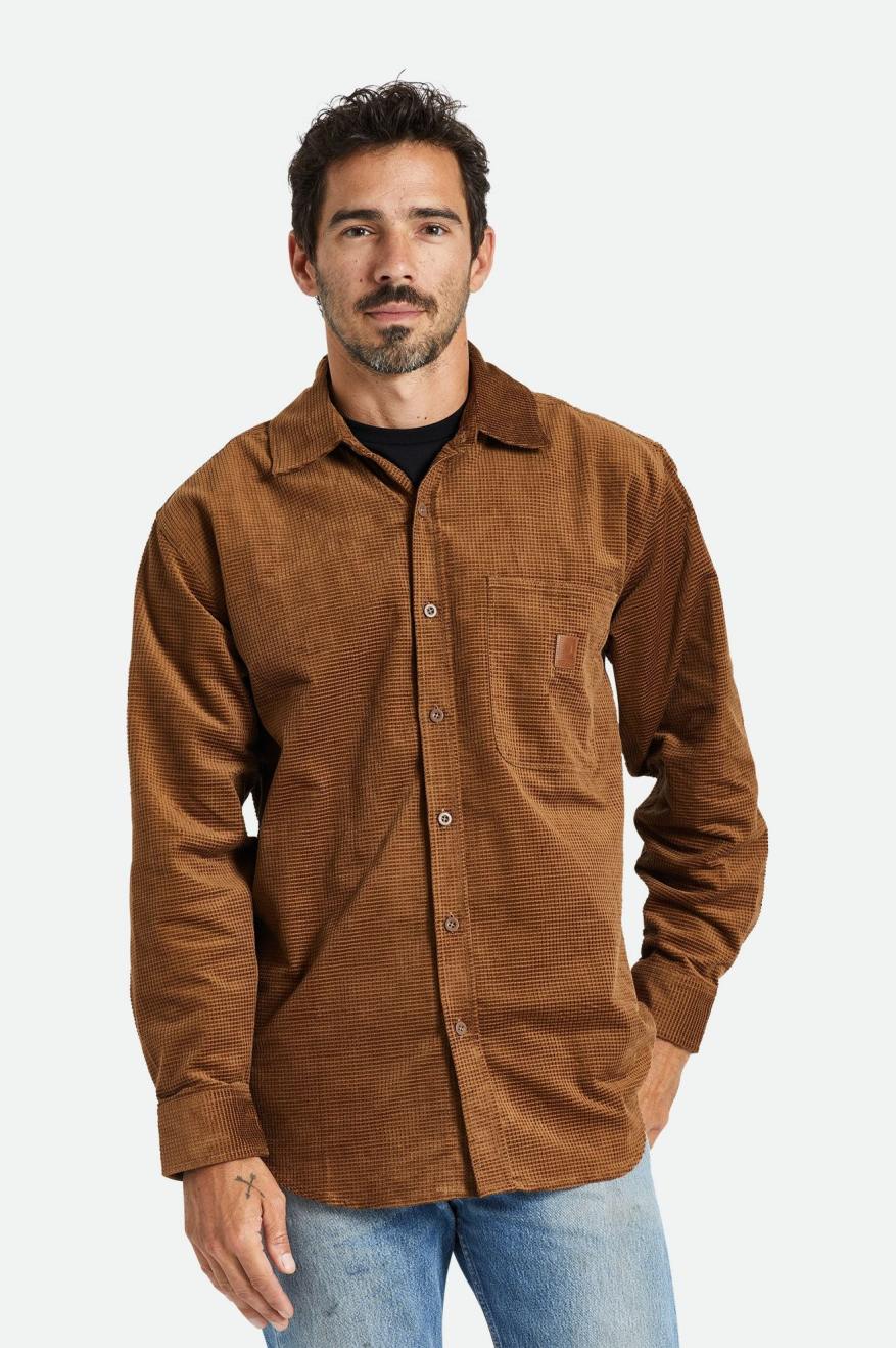 Tops Tejidos Brixton Porter L/S Waffle Corduroy Hombre Marrones | 48GYFRNPM