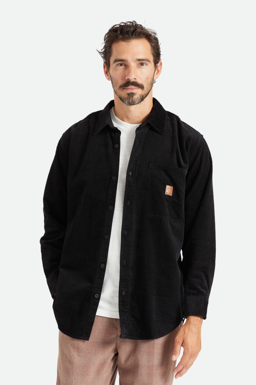 Tops Tejidos Brixton Porter L/S Waffle Corduroy Hombre Negras | 60SOKXWDP