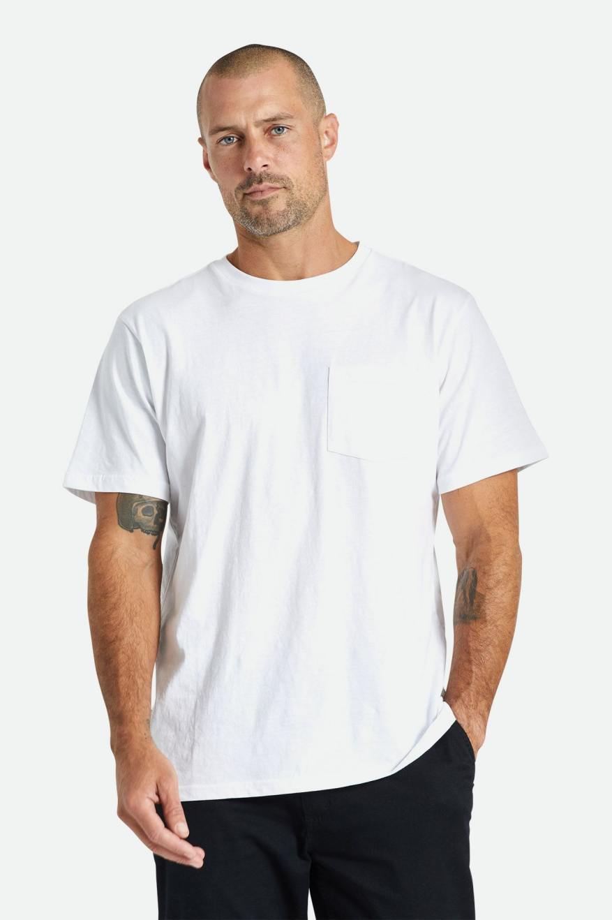 Tops Brixton Basic S/S Pocket Hombre Blancas | 60OSNAMUC