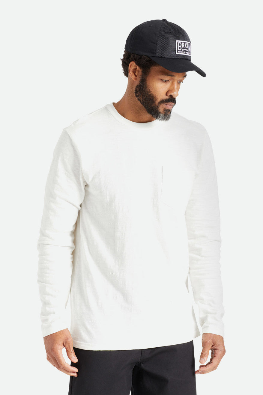 Tops Brixton Basic Slub L/S Pocket Hombre Blancas | 69FREPOQZ