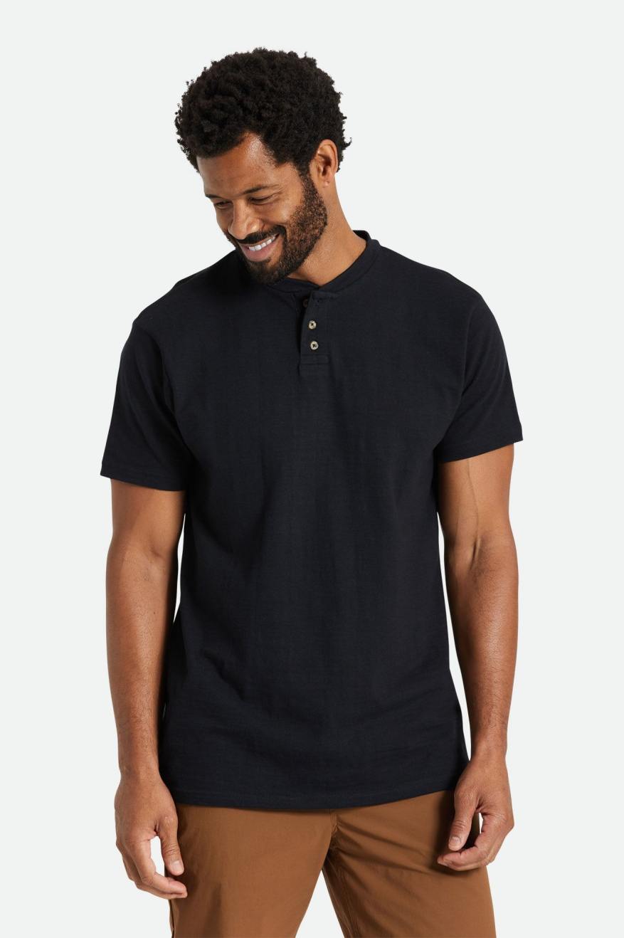 Tops Brixton Basic Slub S/S Henley Hombre Negras | 84MFXNVWT