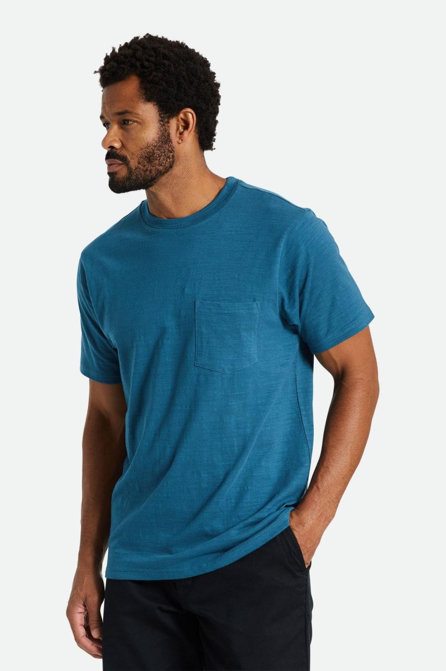 Tops Brixton Basic Slub S/S Pocket Hombre Turquesa | 29SBCTRHD