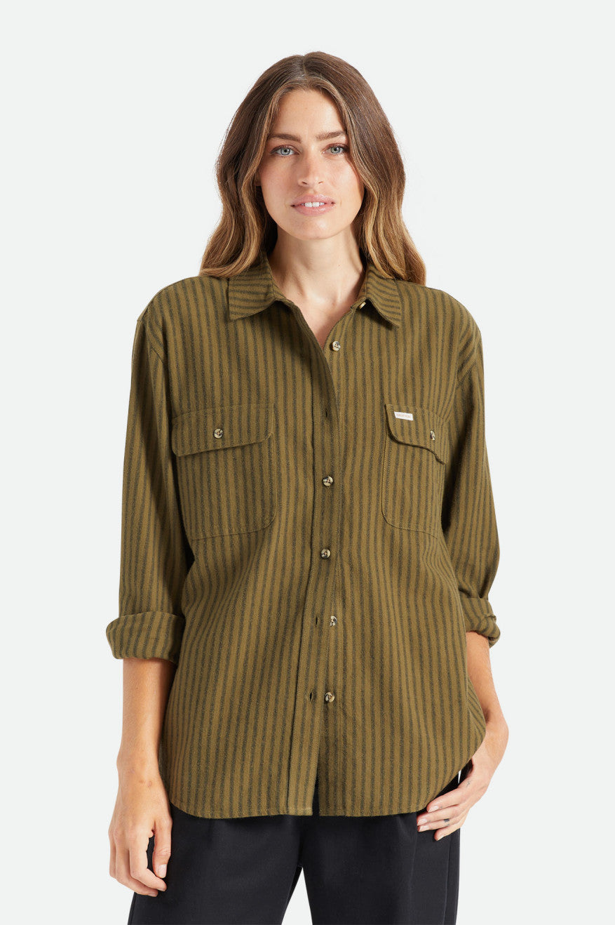 Tops Brixton Bowery Boyfriend L/S Mujer Verde Oliva | 91OAXGHYV