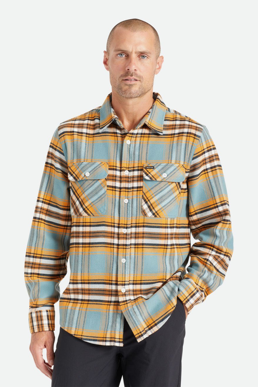 Tops Tejidos Brixton Bowery Stretch L/S Utility Hombre Naranjas Blancas | 10PRTYAQZ